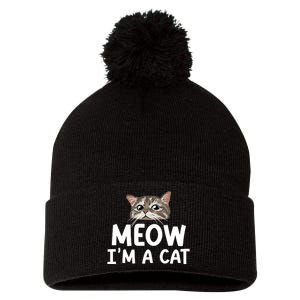 Meow IM A Cat Funny Halloween Costume Spooky Pet Lover Pom Pom 12in Knit Beanie