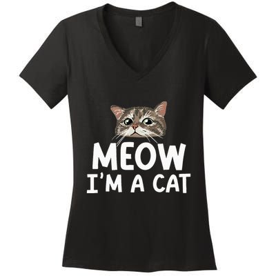 Meow I'm A Cat Funny Halloween Costume Spooky Pet Lover Women's V-Neck T-Shirt