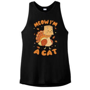 Meow I'm A Cat Funny Turkey Thanksgiving Ladies PosiCharge Tri-Blend Wicking Tank