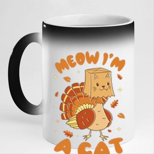 Meow I'm A Cat Funny Turkey Thanksgiving 11oz Black Color Changing Mug