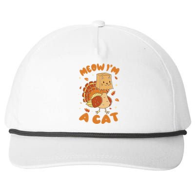 Meow I'm A Cat Funny Turkey Thanksgiving Snapback Five-Panel Rope Hat