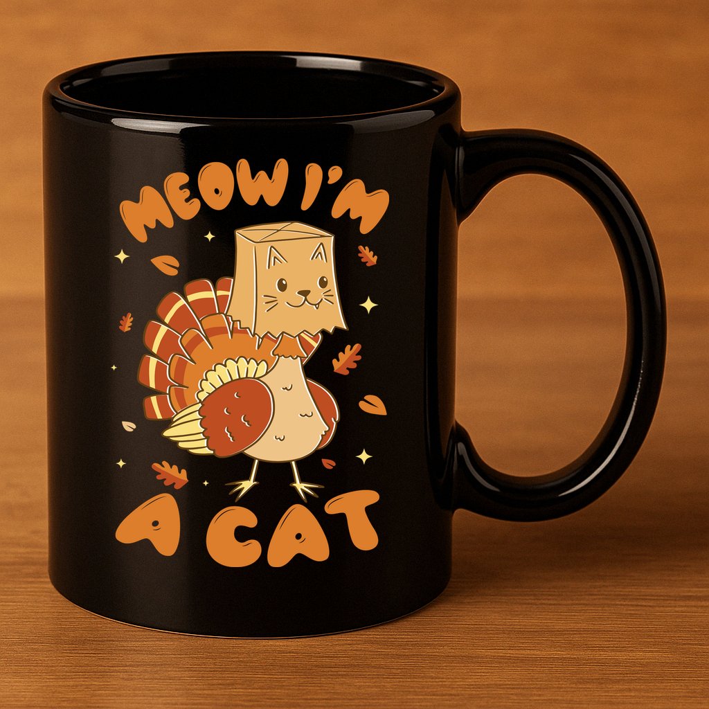 Meow I'm A Cat Funny Turkey Thanksgiving 11oz C Handle Ceramic Mug