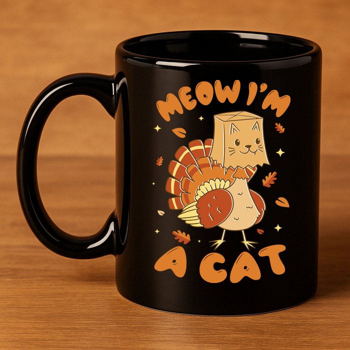 Meow I'm A Cat Funny Turkey Thanksgiving 11oz C Handle Ceramic Mug