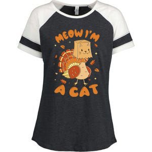 Meow I'm A Cat Funny Turkey Thanksgiving Enza Ladies Jersey Colorblock Tee