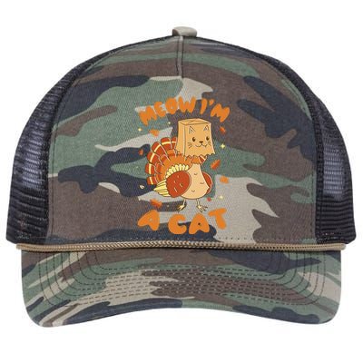 Meow I'm A Cat Funny Turkey Thanksgiving Retro Rope Trucker Hat Cap