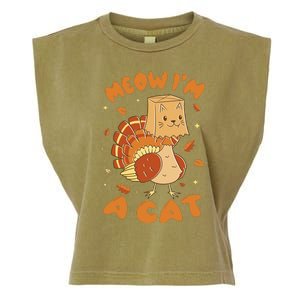 Meow I'm A Cat Funny Turkey Thanksgiving Garment-Dyed Women's Muscle Tee