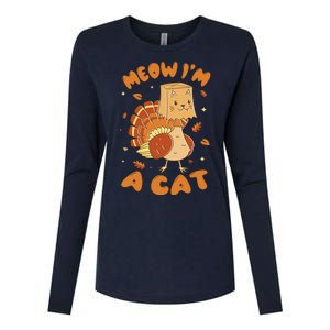 Meow I'm A Cat Funny Turkey Thanksgiving Womens Cotton Relaxed Long Sleeve T-Shirt