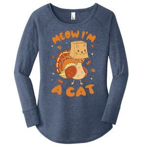 Meow I'm A Cat Funny Turkey Thanksgiving Women's Perfect Tri Tunic Long Sleeve Shirt