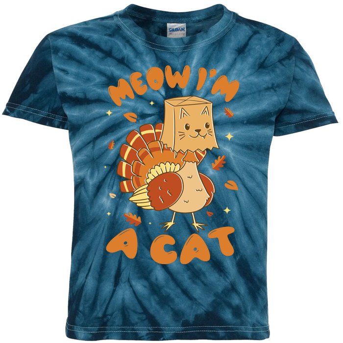 Meow I'm A Cat Funny Turkey Thanksgiving Kids Tie-Dye T-Shirt