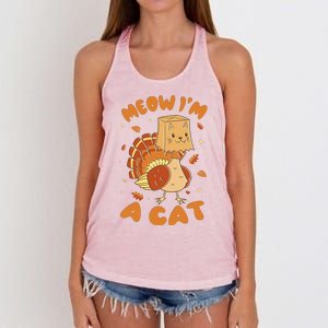 Meow I'm A Cat Funny Turkey Thanksgiving Women's Knotted Racerback Tank