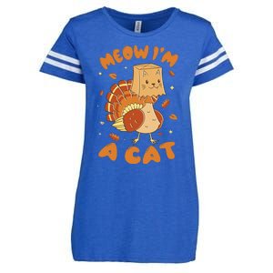 Meow I'm A Cat Funny Turkey Thanksgiving Enza Ladies Jersey Football T-Shirt