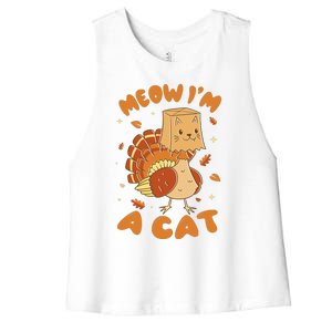 Meow I'm A Cat Funny Turkey Thanksgiving Women's Racerback Cropped Tank