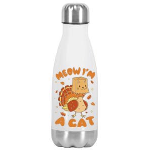 Meow I'm A Cat Funny Turkey Thanksgiving Stainless Steel Insulated Water Bottle