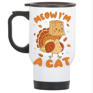 Meow I'm A Cat Funny Turkey Thanksgiving Stainless Steel Travel Mug