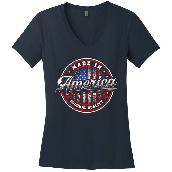 Made In America USA Flag Original Quality Women's V-Neck T-Shirt