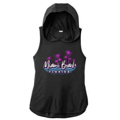 Miami Beach Florida Neon Ladies PosiCharge Tri-Blend Wicking Draft Hoodie Tank