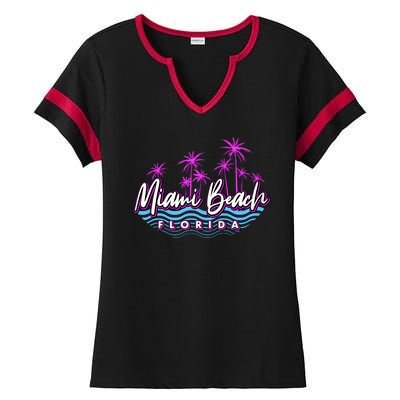 Miami Beach Florida Neon Ladies Halftime Notch Neck Tee