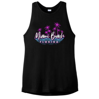 Miami Beach Florida Neon Ladies PosiCharge Tri-Blend Wicking Tank