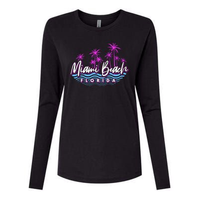 Miami Beach Florida Neon Womens Cotton Relaxed Long Sleeve T-Shirt