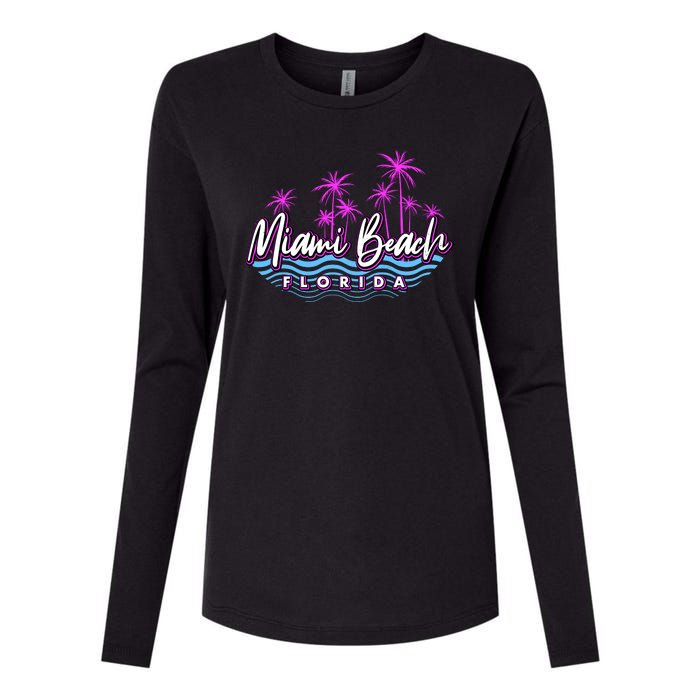 Miami Beach Florida Neon Womens Cotton Relaxed Long Sleeve T-Shirt