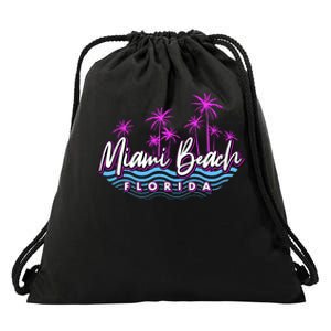 Miami Beach Florida Neon Drawstring Bag