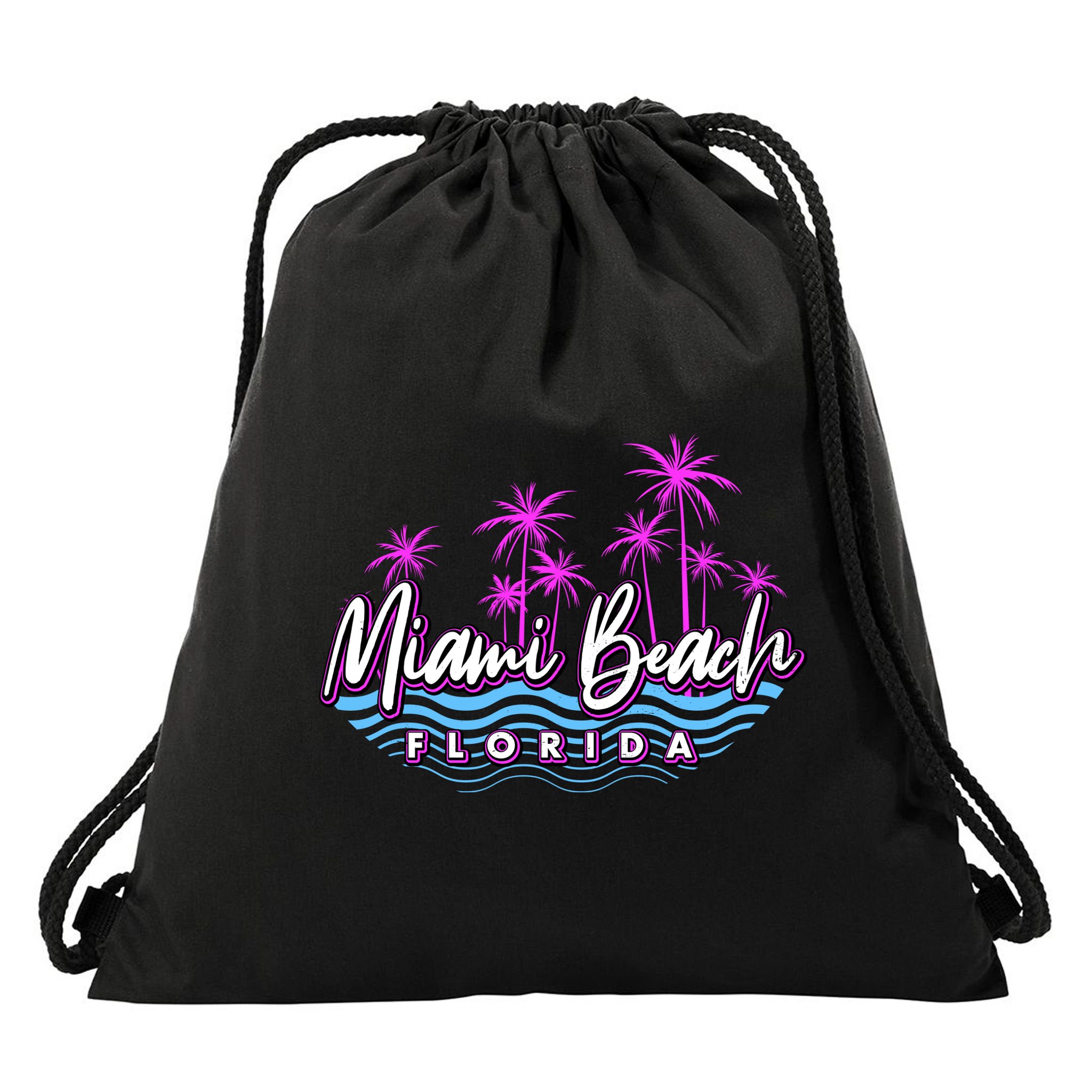Miami Beach Florida Neon Drawstring Bag