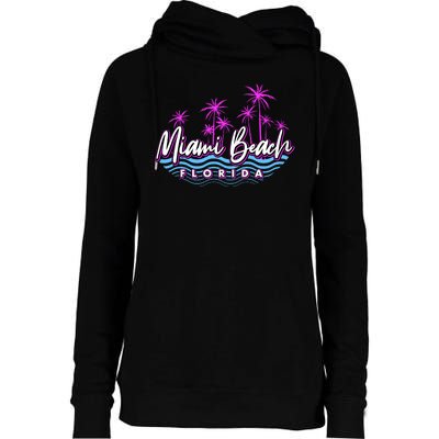 Miami Beach Florida Neon Womens Funnel Neck Pullover Hood