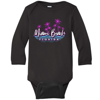 Miami Beach Florida Neon Baby Long Sleeve Bodysuit