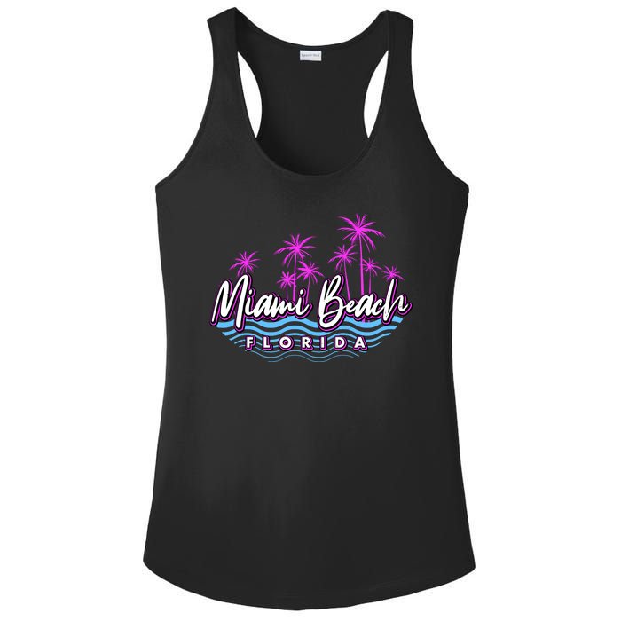 Miami Beach Florida Neon Ladies PosiCharge Competitor Racerback Tank