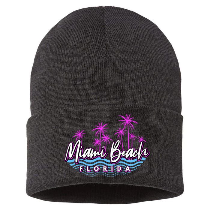 Miami Beach Florida Neon Sustainable Knit Beanie