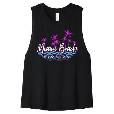 Miami Beach Florida Neon Women's Racerback Cropped Tank