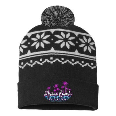 Miami Beach Florida Neon USA-Made Snowflake Beanie