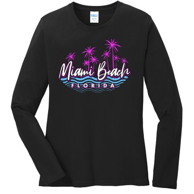 Miami Beach Florida Neon Ladies Long Sleeve Shirt