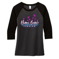 Miami Beach Florida Neon Women's Tri-Blend 3/4-Sleeve Raglan Shirt