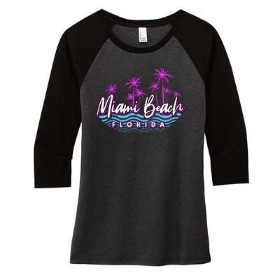 Miami Beach Florida Neon Women's Tri-Blend 3/4-Sleeve Raglan Shirt