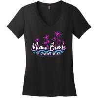 Miami Beach Florida Neon Women's V-Neck T-Shirt