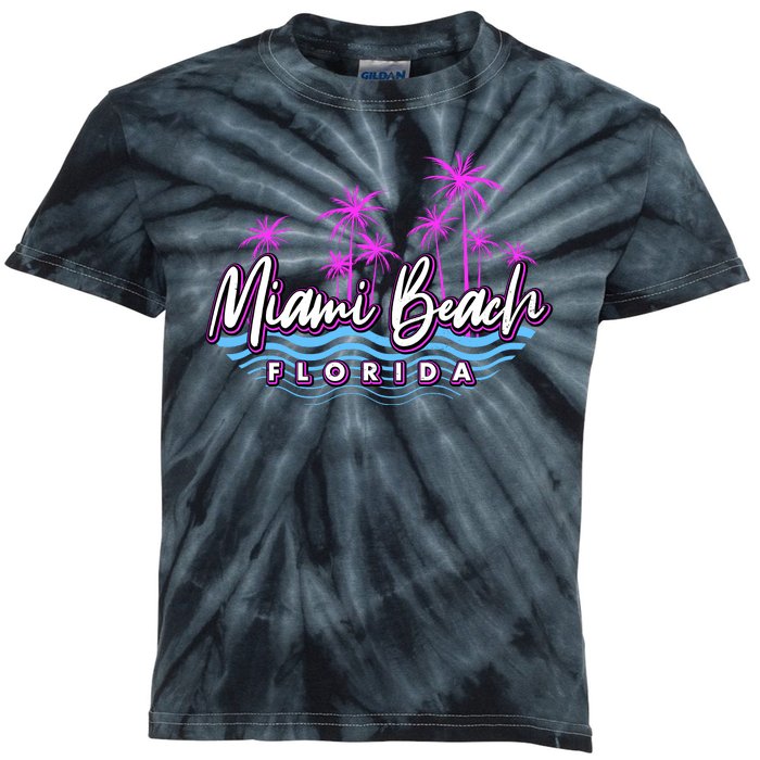 Miami Beach Florida Neon Kids Tie-Dye T-Shirt