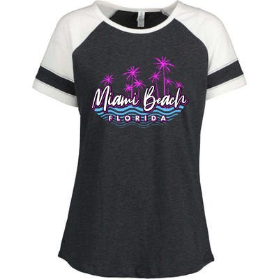 Miami Beach Florida Neon Enza Ladies Jersey Colorblock Tee