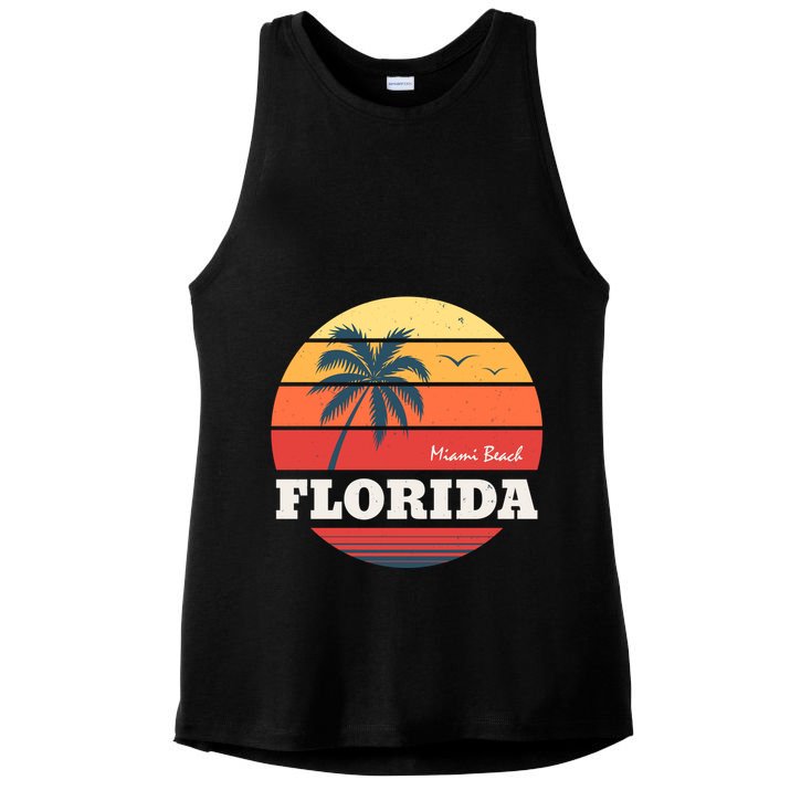 Miami Beach Florida Retro Circle Ladies PosiCharge Tri-Blend Wicking Tank