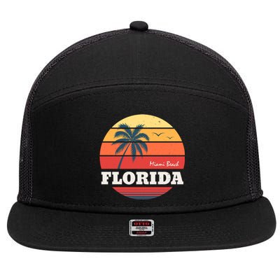 Miami Beach Florida Retro Circle 7 Panel Mesh Trucker Snapback Hat