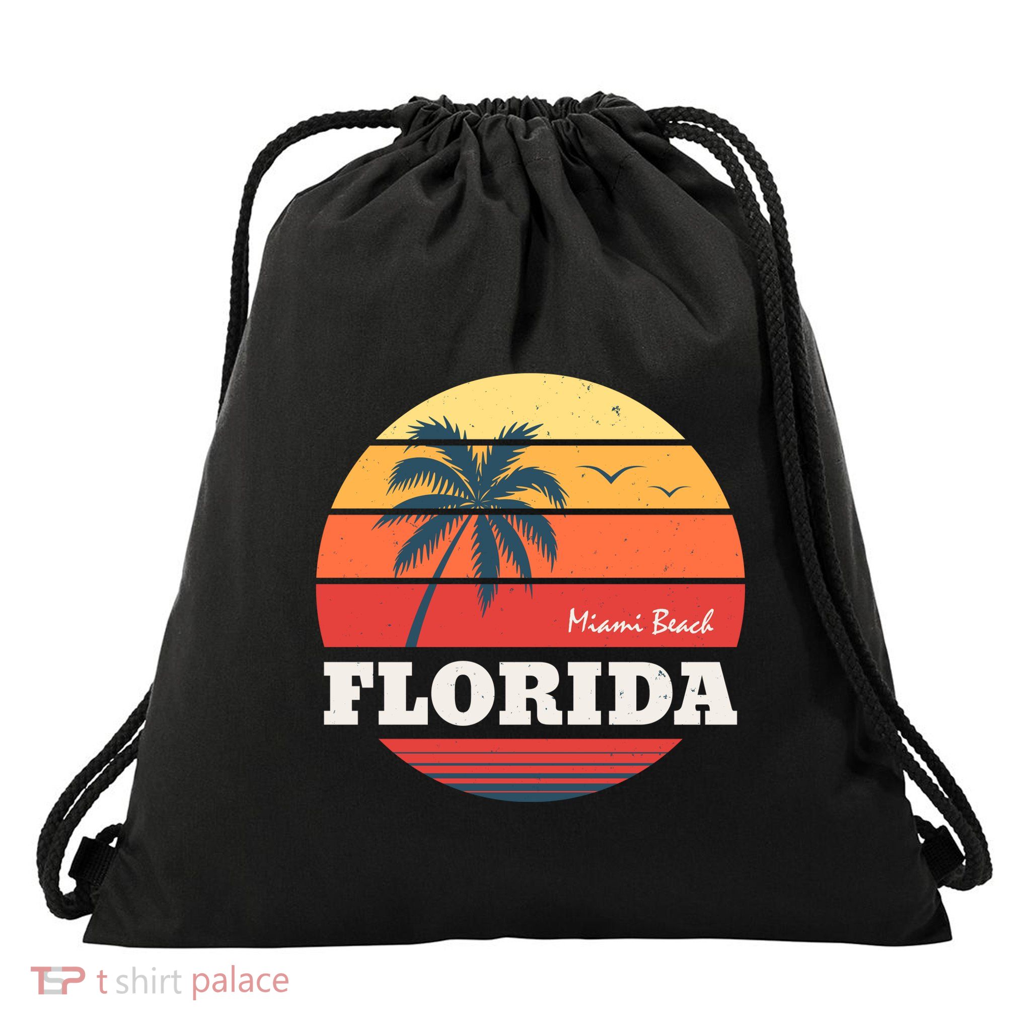 Miami Beach Florida Retro Circle Drawstring Bag