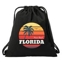 Miami Beach Florida Retro Circle Drawstring Bag