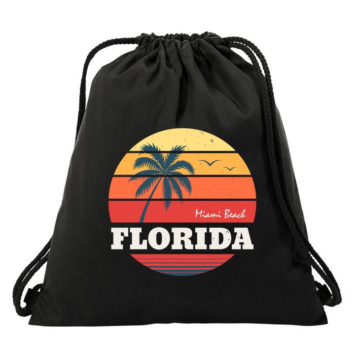 Miami Beach Florida Retro Circle Drawstring Bag