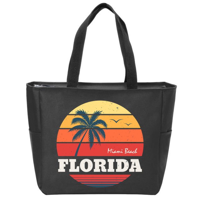 Miami Beach Florida Retro Circle Zip Tote Bag