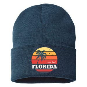 Miami Beach Florida Retro Circle Sustainable Knit Beanie