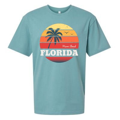 Miami Beach Florida Retro Circle Sueded Cloud Jersey T-Shirt