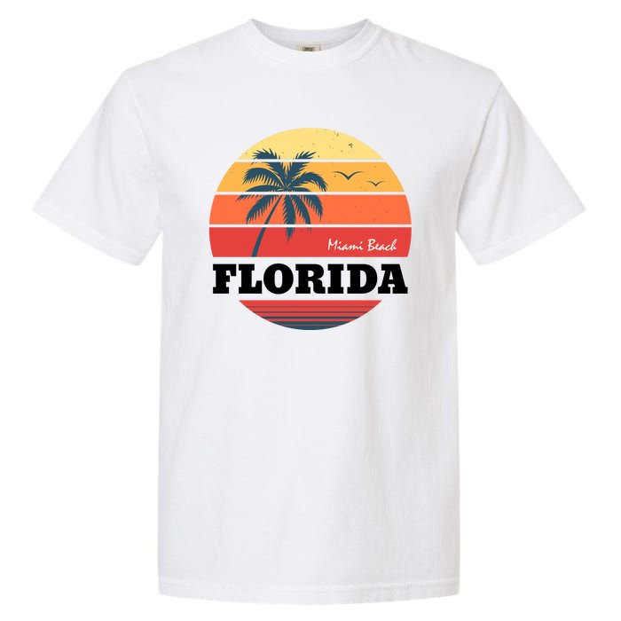 Miami Beach Florida Retro Circle Garment-Dyed Heavyweight T-Shirt