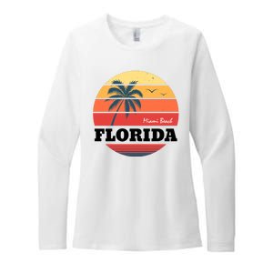 Miami Beach Florida Retro Circle Womens CVC Long Sleeve Shirt