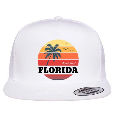 Miami Beach Florida Retro Circle Flat Bill Trucker Hat