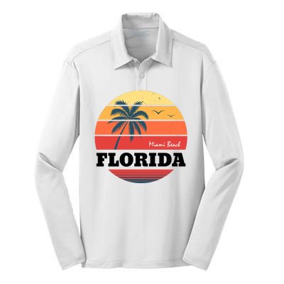 Miami Beach Florida Retro Circle Silk Touch Performance Long Sleeve Polo